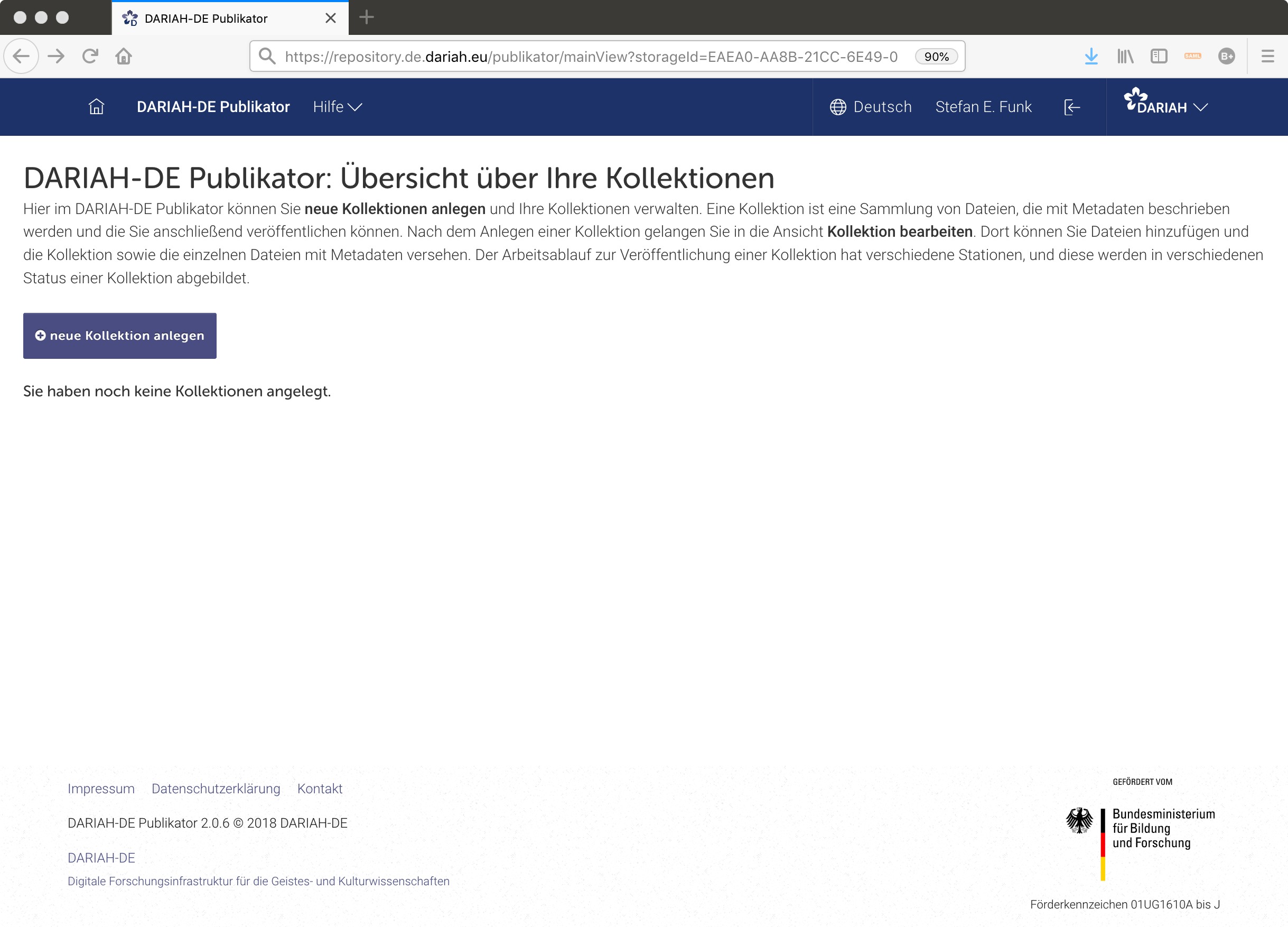 Die Einstiegsseite des Publikators