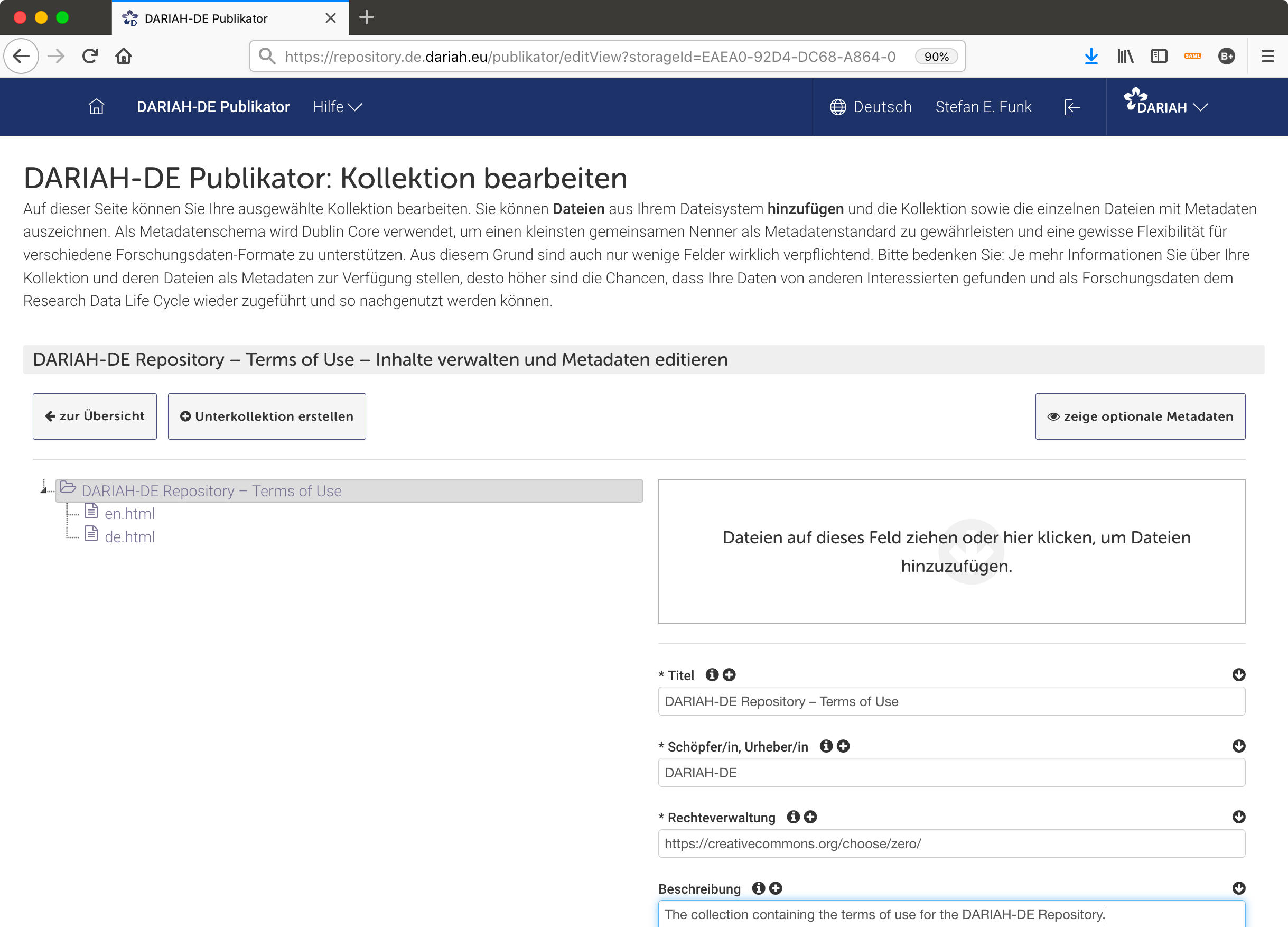 Metadaten der Kollektion bearbeiten
